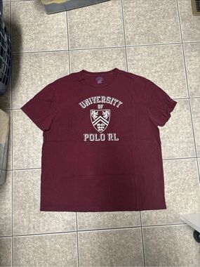 Polo Ralph Lauren University of Polo RL Crest T-Shirt Maroon Burgundy Large